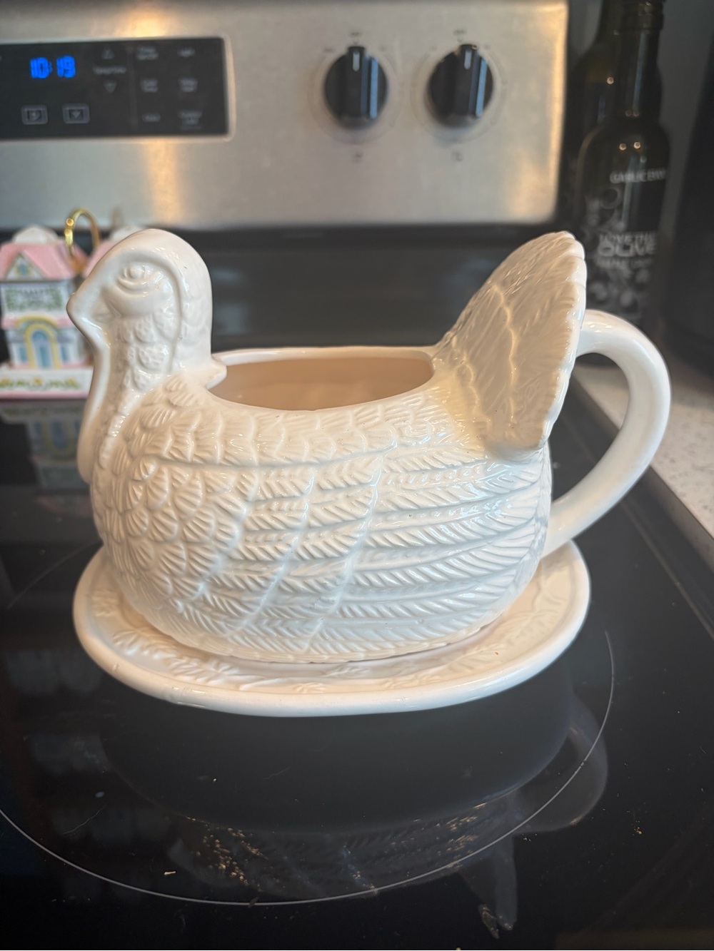 White Ceramic Turkey Gravy Boat